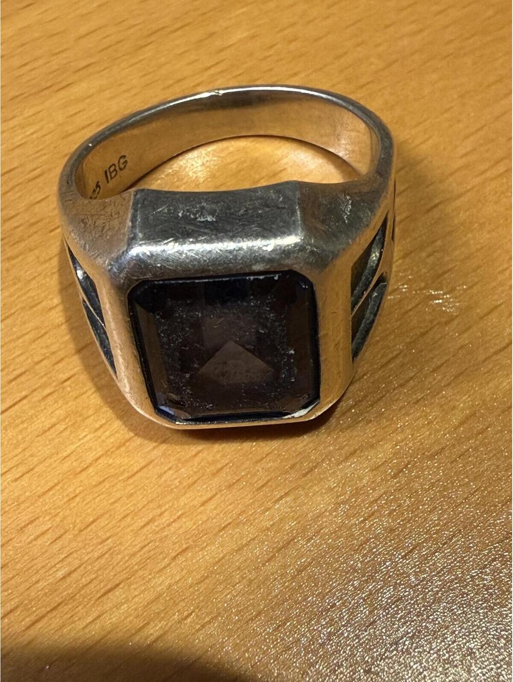 Vintage IBG 925 Sterling Silver Smoky Quartz Mens Ring Size 7.5 Modernist